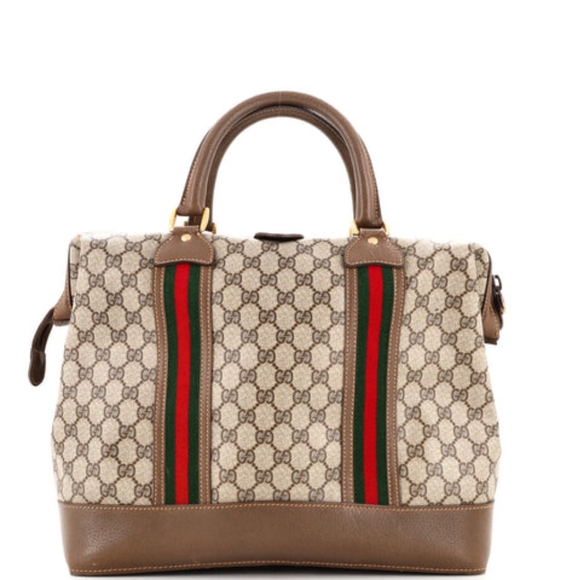 Gucci Vintage boston DOCTOR Travel DUFFEL Bag SHERRY web STRIPED 1970 AUTHENTIC - Picture 1 of 15